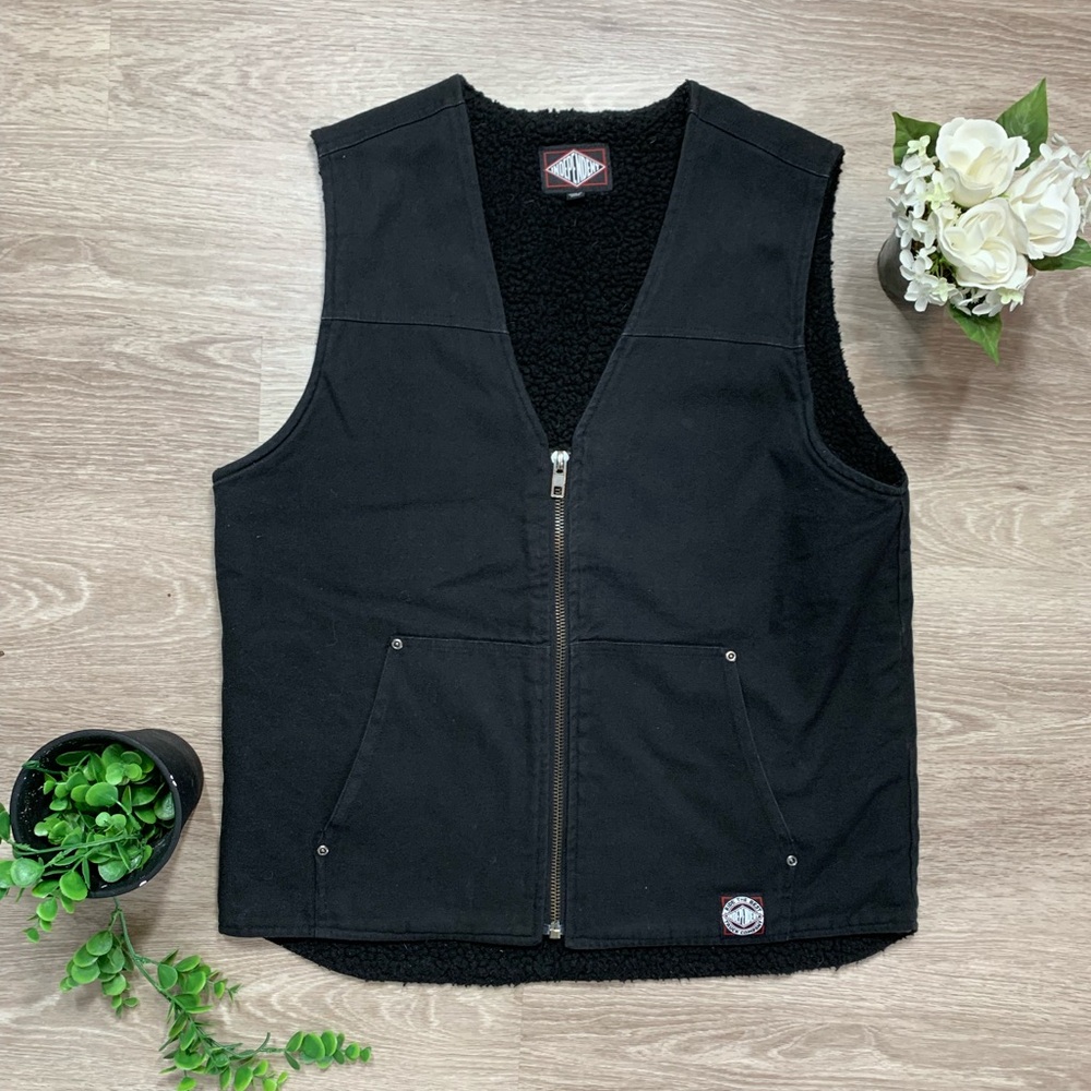 Black Sherpa-Lined Vest with Front Zip
